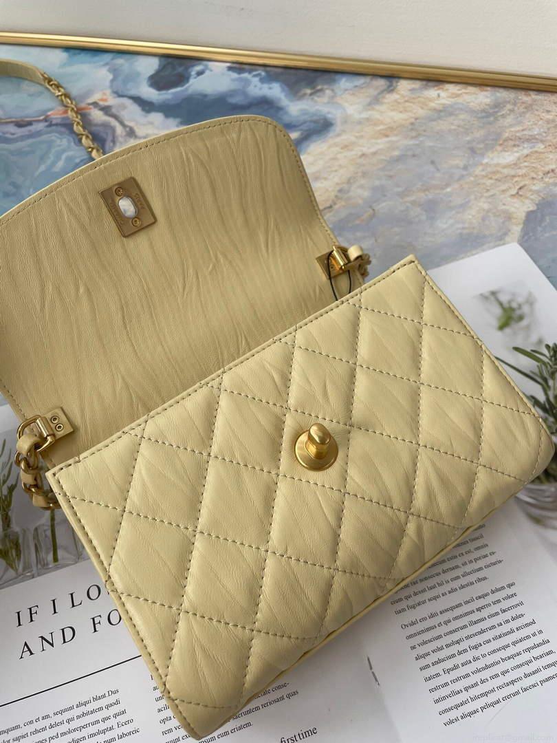 Chanel AS2477 Mini Flap CC Wrapped Bag with Top Handle Yellow