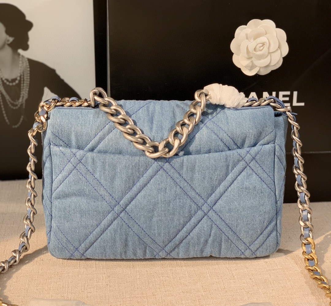 Chanel Large19 Handbag Lambskin AS1161 Light Blue