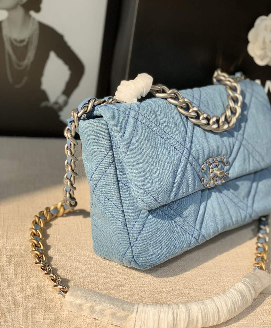 Chanel Large19 Handbag Lambskin AS1161 Light Blue