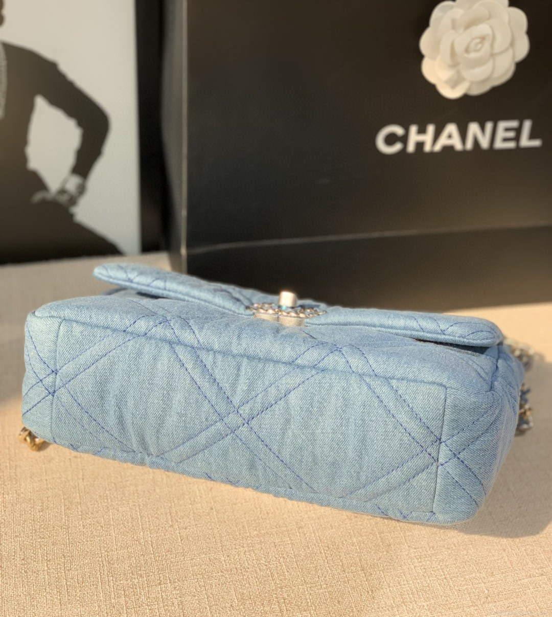 Chanel Large19 Handbag Lambskin AS1161 Light Blue