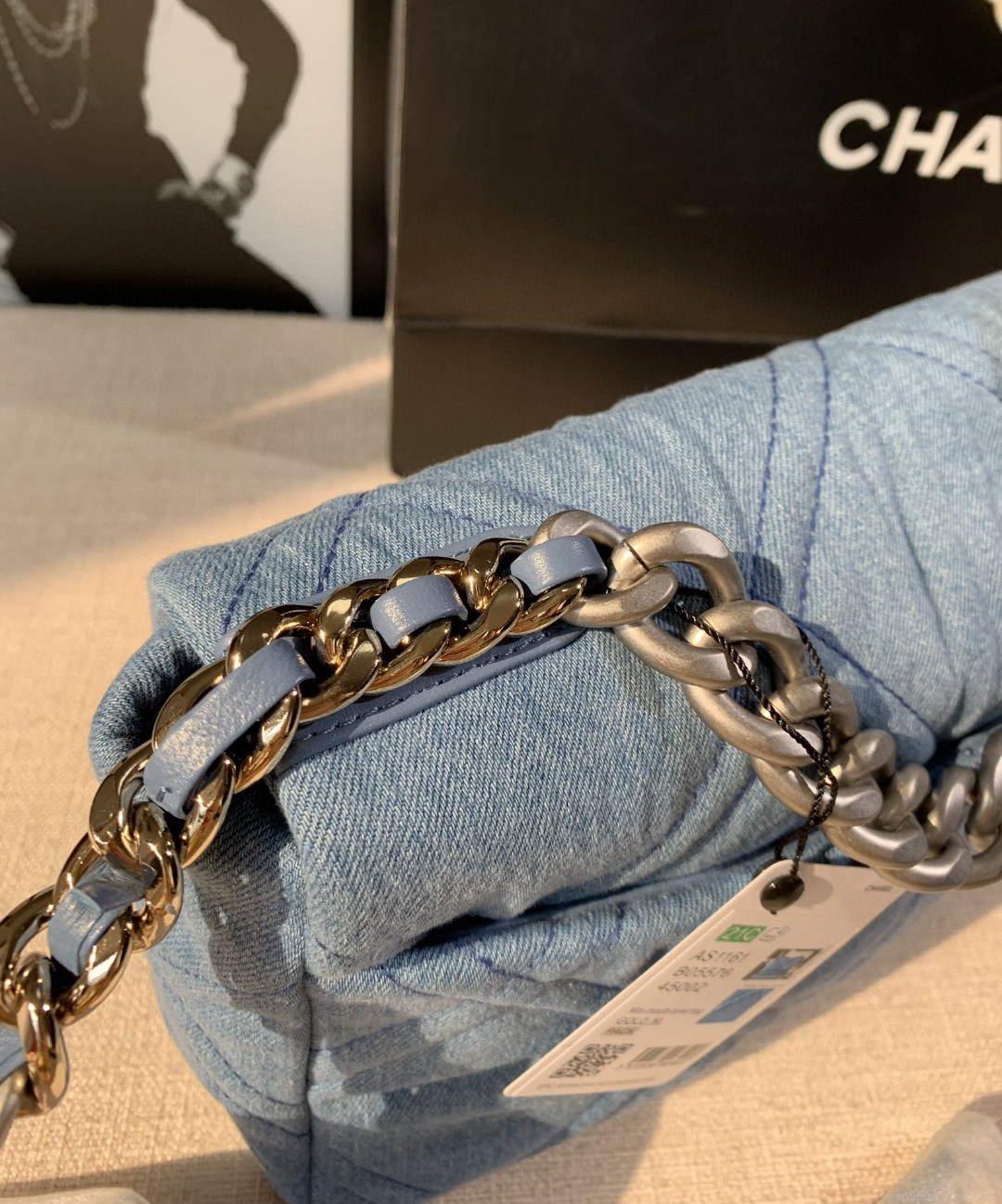 Chanel Large19 Handbag Lambskin AS1161 Light Blue