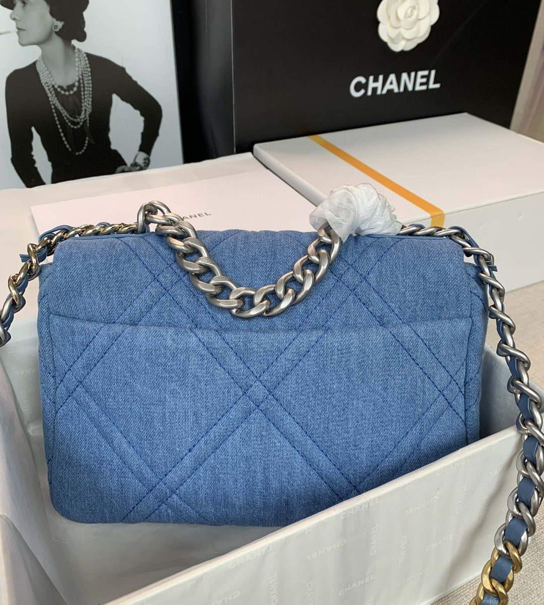 Chanel 19 Handbag Lambskin AS1160 Light Blue