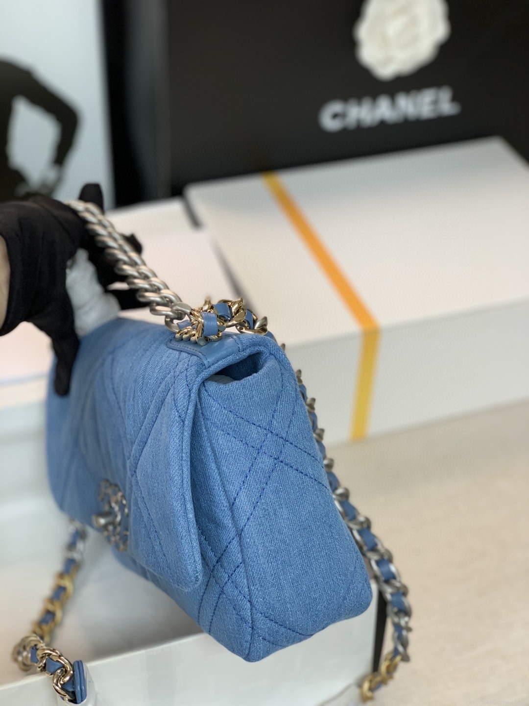 Chanel 19 Handbag Lambskin AS1160 Light Blue