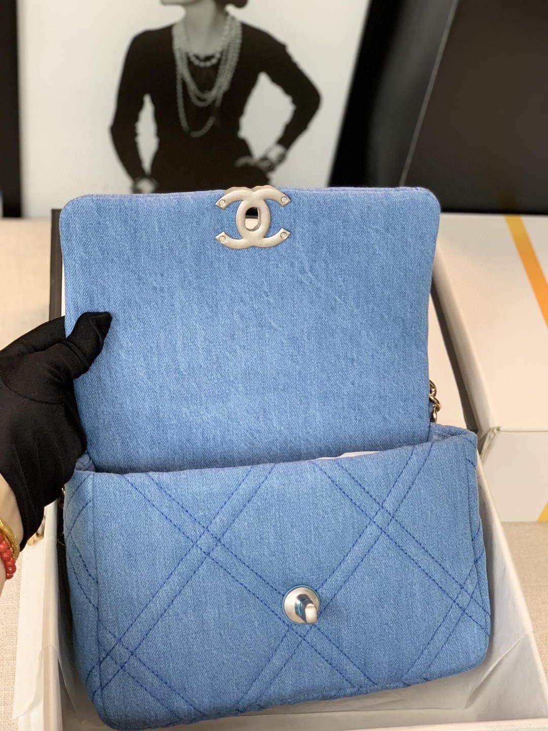 Chanel 19 Handbag Lambskin AS1160 Light Blue