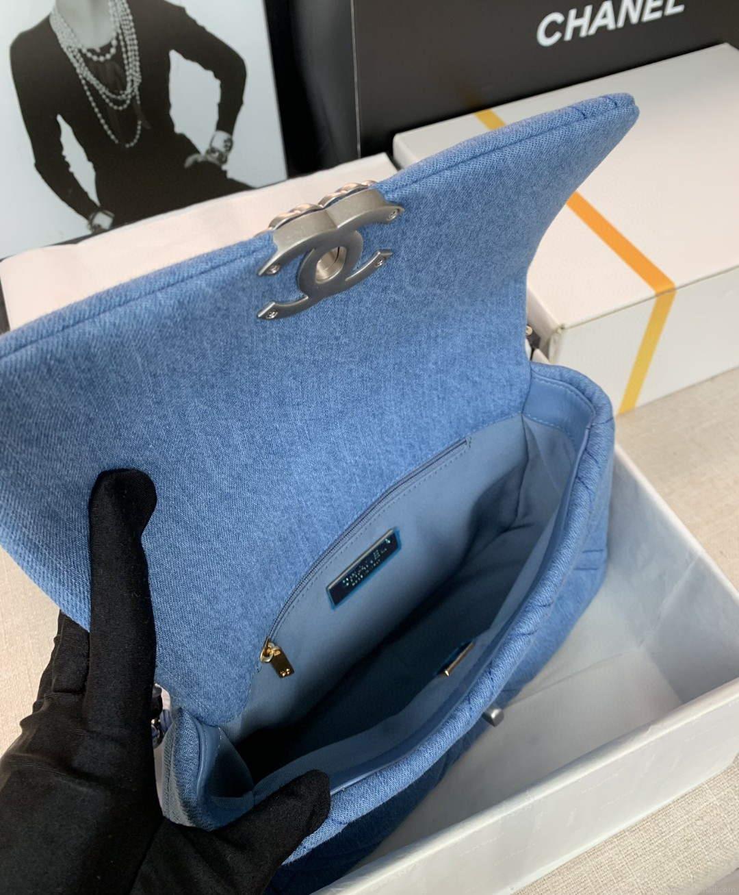 Chanel 19 Handbag Lambskin AS1160 Light Blue