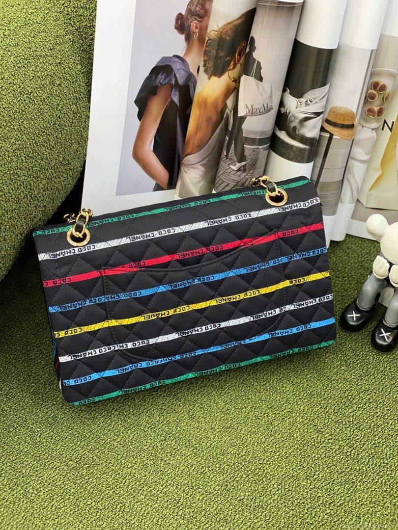 Chanel A01112 Classic Handbag Cotton Goldtone Multicolor and Black