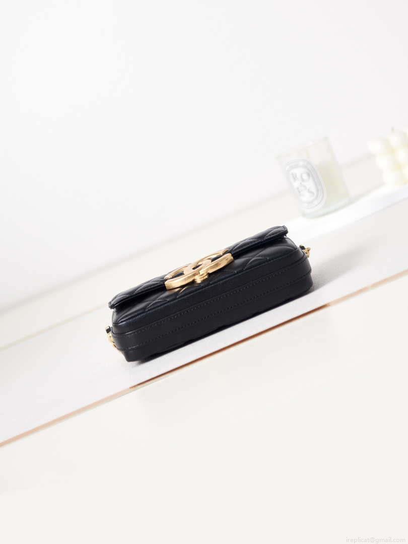 Chanel AP3207 Phone Holder With Chain shiny Lambskin & Gold-Tone Metal black