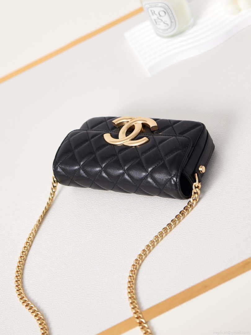 Chanel AP3207 Phone Holder With Chain shiny Lambskin & Gold-Tone Metal black