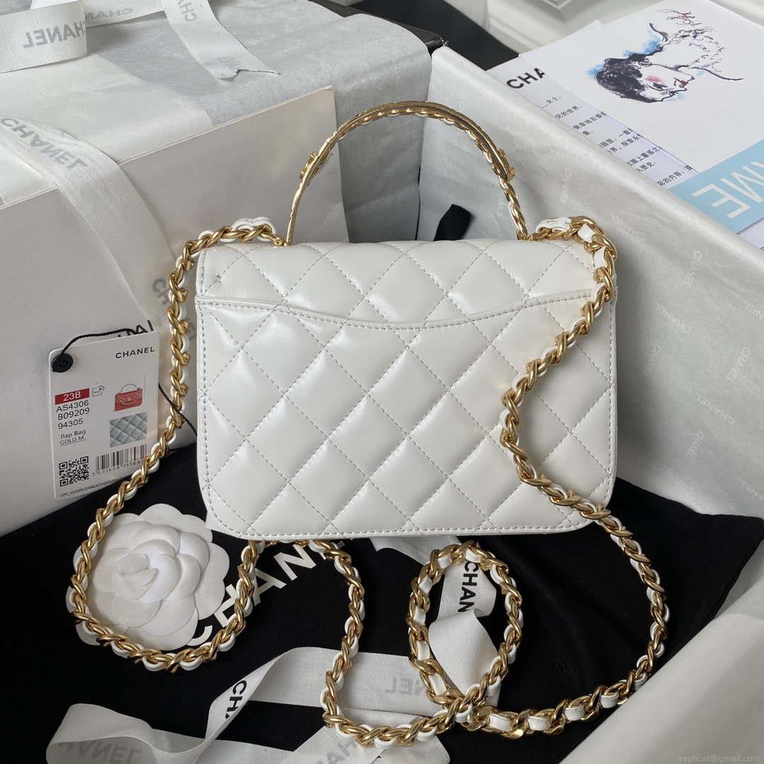 Chanel AS4307 Flap bag with Handle Lambskin white