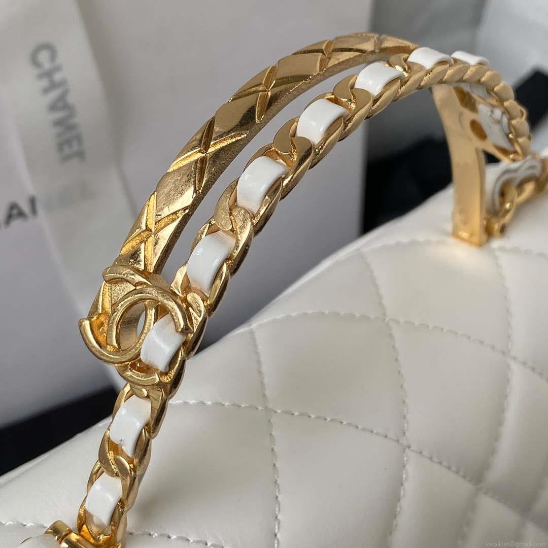 Chanel AS4307 Flap bag with Handle Lambskin white