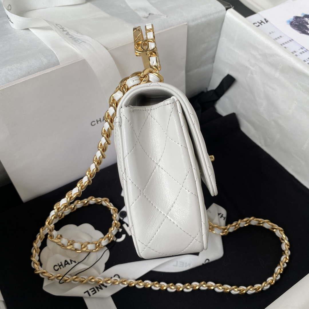 Chanel AS4307 Flap bag with Handle Lambskin white