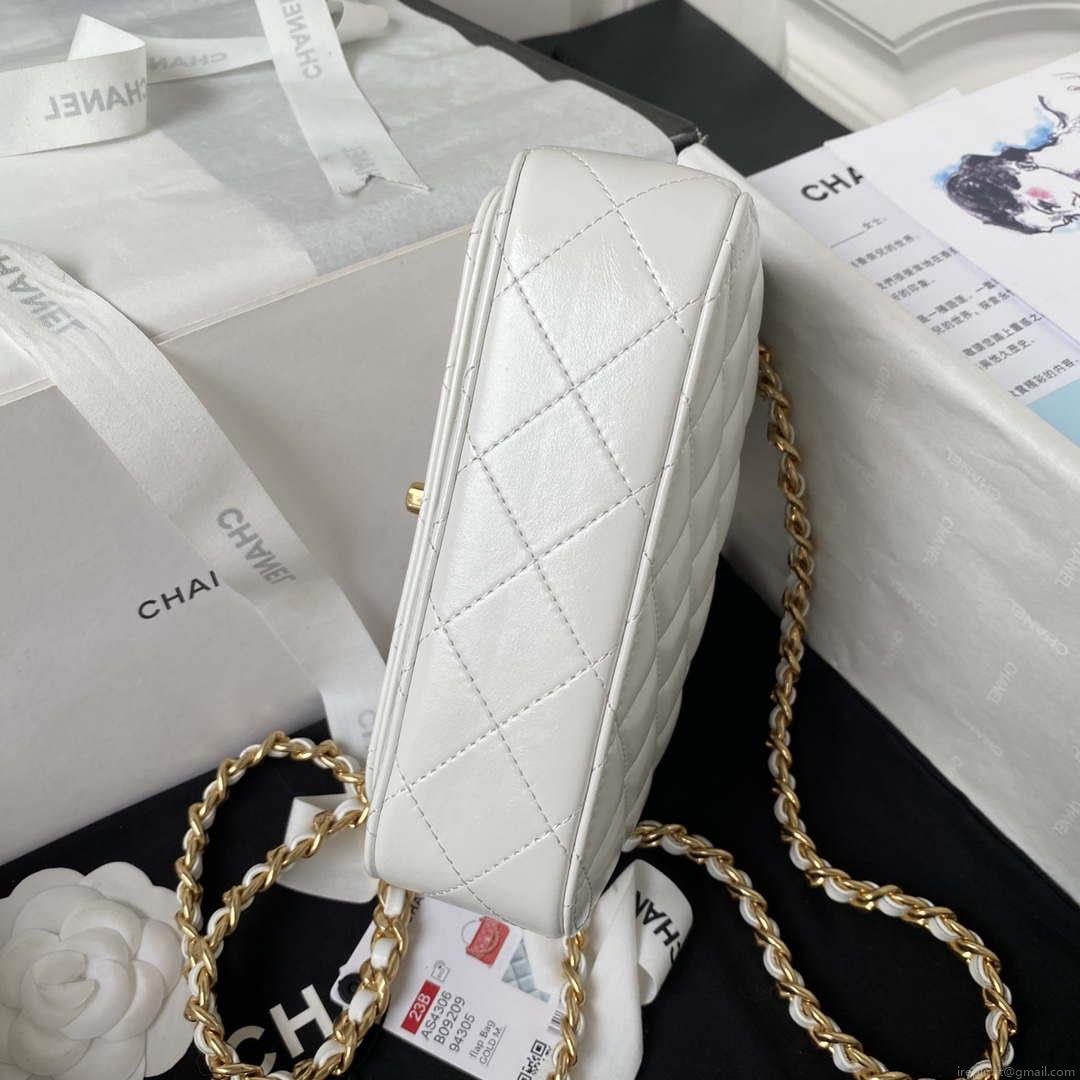 Chanel AS4307 Flap bag with Handle Lambskin white