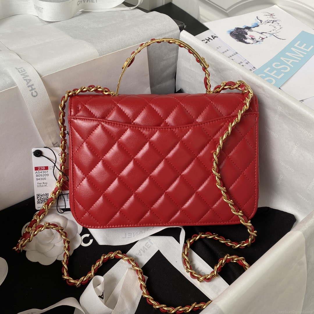 Chanel AS4307 Flap bag with Handle Lambskin Red