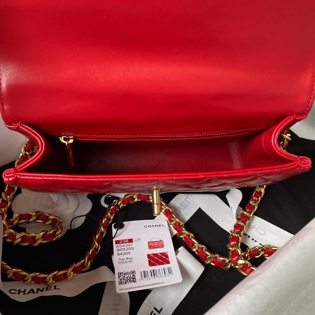 Chanel AS4307 Flap bag with Handle Lambskin Red