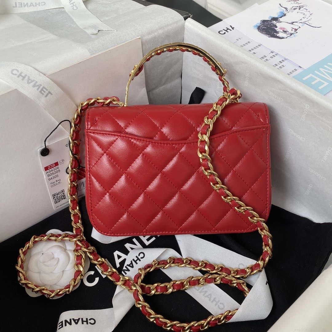 Chanel AS4306 Small Flap bag with Handle Lambskin Red
