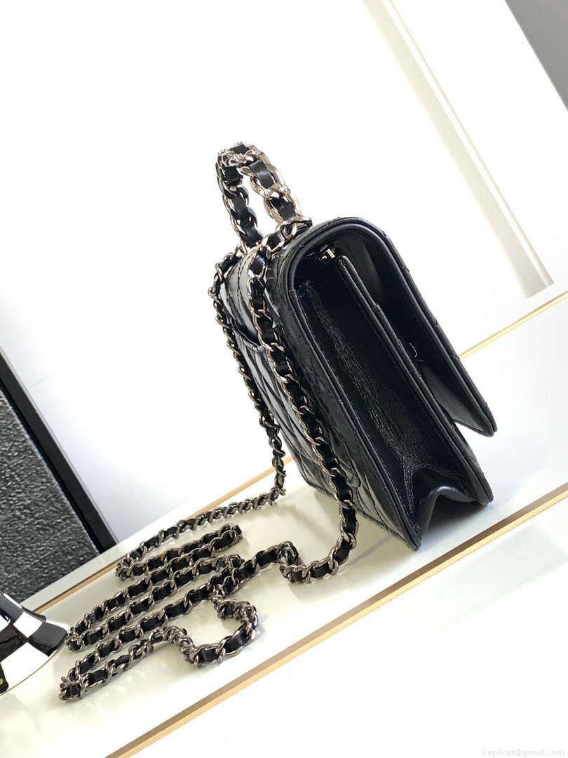 Chanel AP3645 Woc Wallet on Chain Black Shiny Crumpled Calfskin Strass & Ruthenium Finish Metal