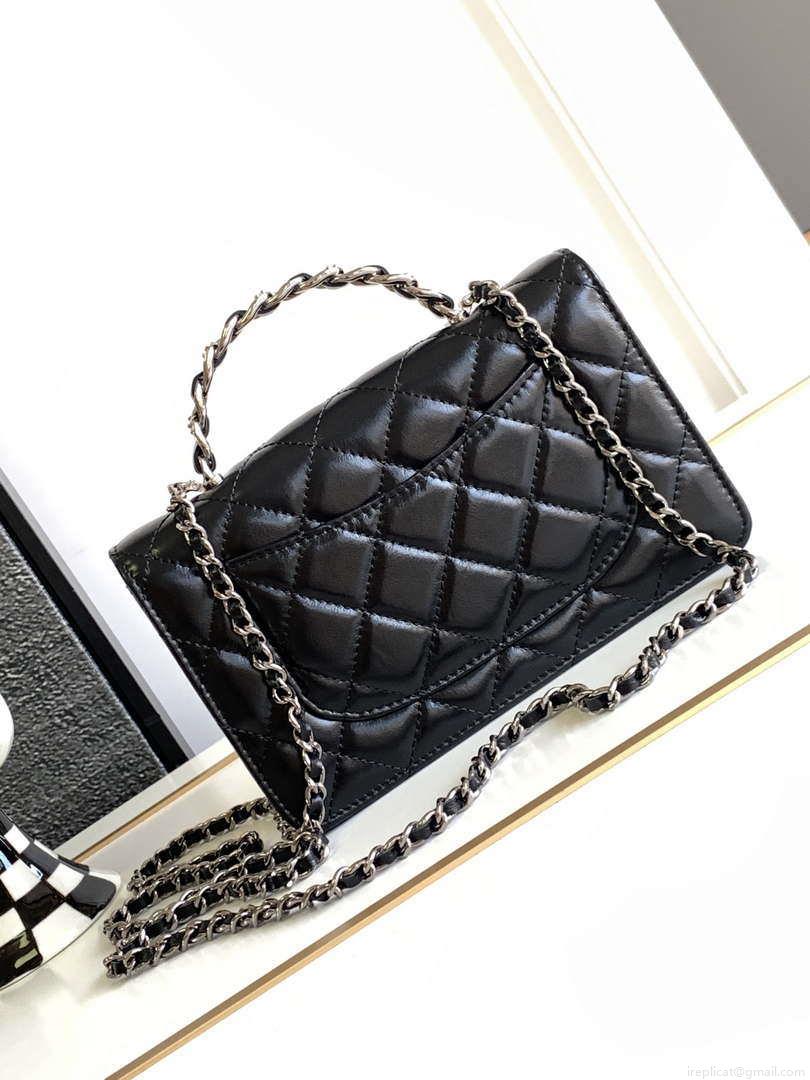 Chanel AP3645 Woc Wallet on Chain Black Shiny Crumpled Calfskin Strass & Ruthenium Finish Metal