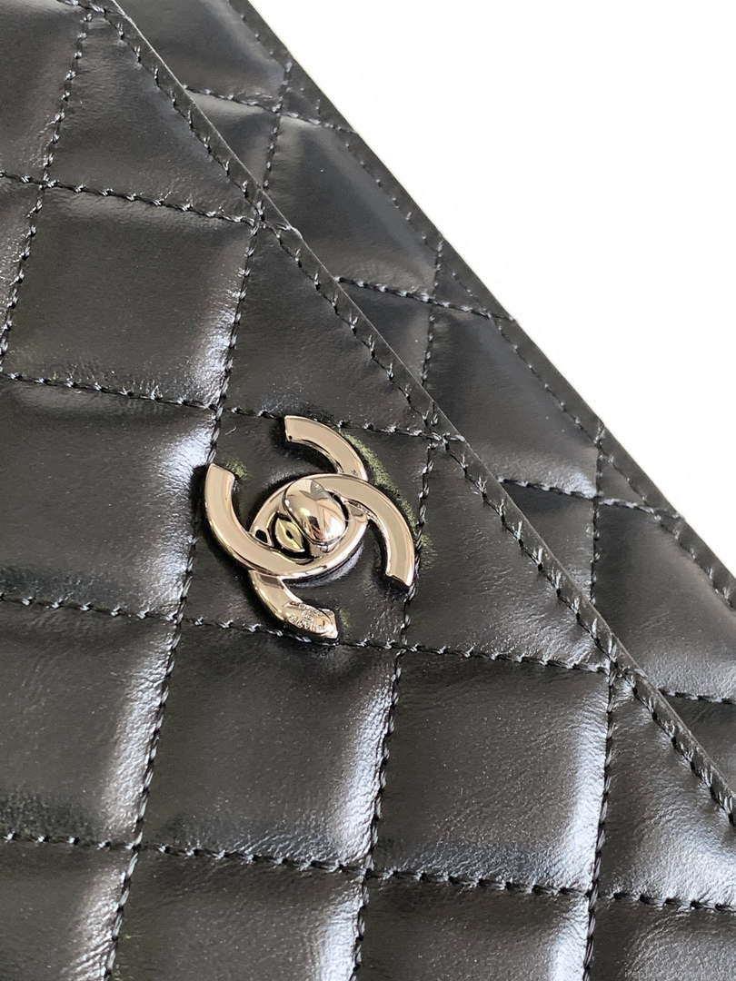 Chanel AP3645 Woc Wallet on Chain Black Shiny Crumpled Calfskin Strass & Ruthenium Finish Metal