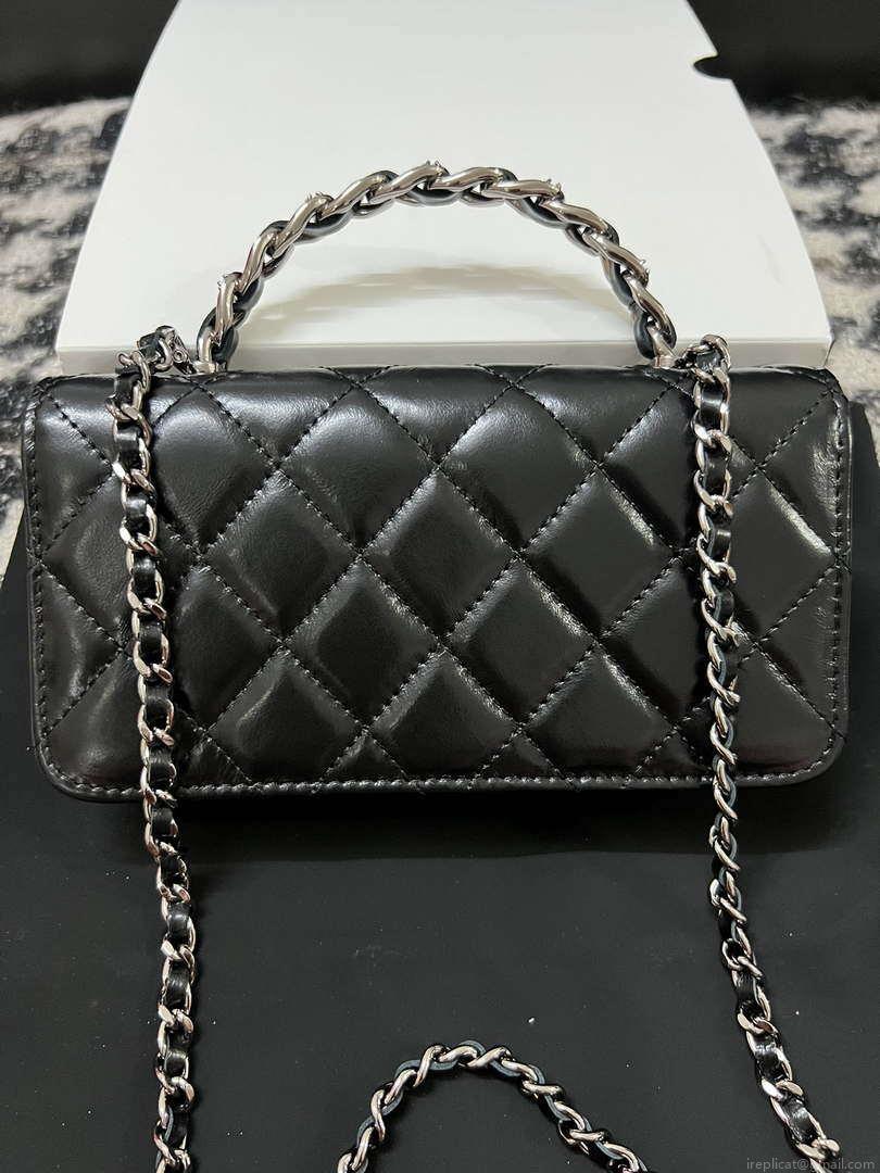 Chanel AP3566 Clutch with Chain Black Shiny Crumpled Calfskin Strass & Ruthenium Finish Metal