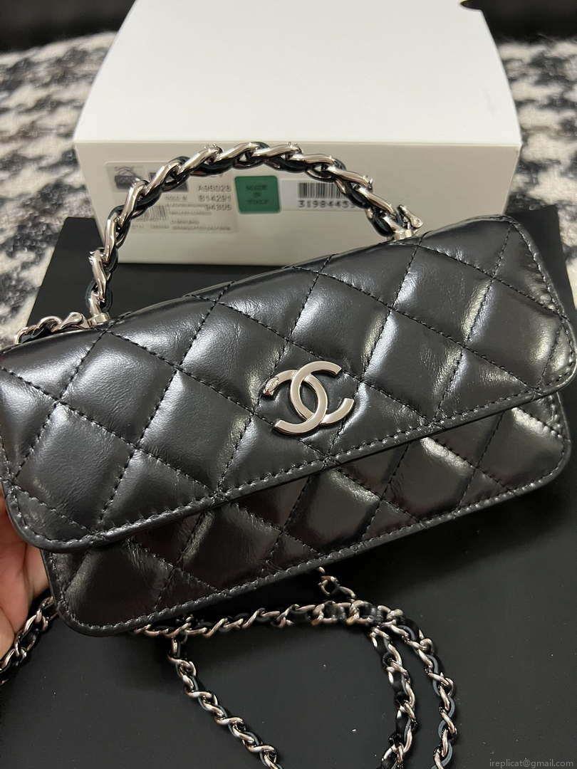 Chanel AP3566 Clutch with Chain Black Shiny Crumpled Calfskin Strass & Ruthenium Finish Metal