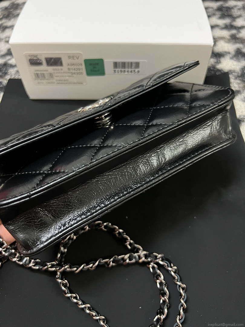 Chanel AP3566 Clutch with Chain Black Shiny Crumpled Calfskin Strass & Ruthenium Finish Metal