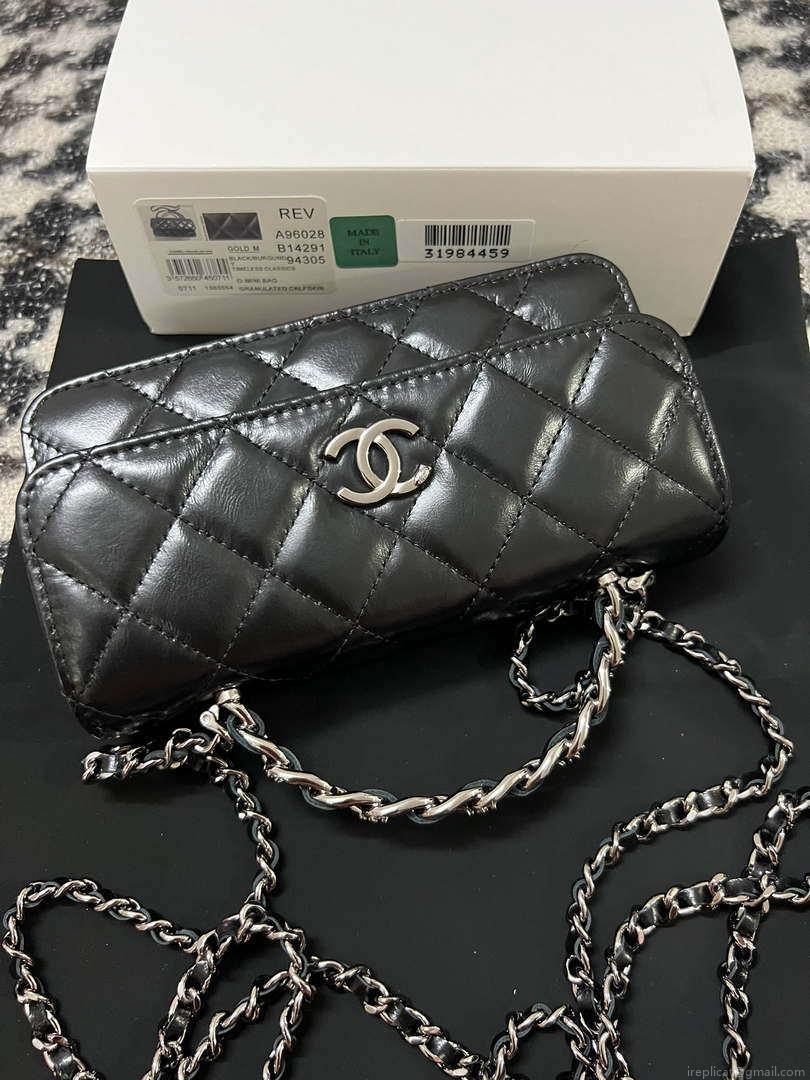 Chanel AP3566 Clutch with Chain Black Shiny Crumpled Calfskin Strass & Ruthenium Finish Metal