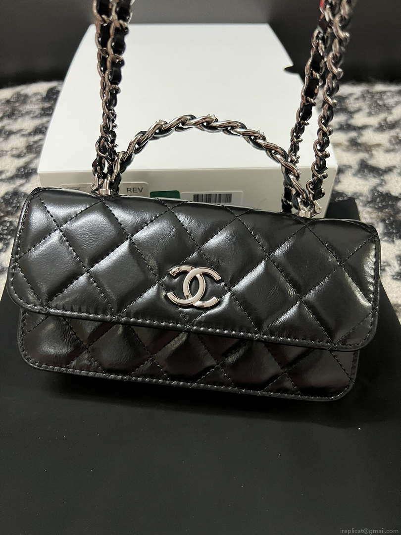 Chanel AP3566 Clutch with Chain Black Shiny Crumpled Calfskin Strass & Ruthenium Finish Metal