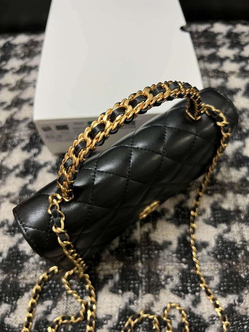 Chanel A68113 Woc Wallet on Chain With Handle Black Shiny Crumpled Calfskin