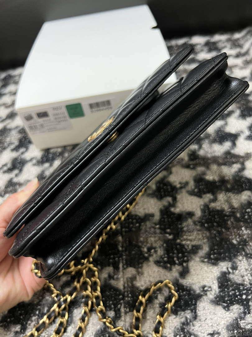 Chanel A68113 Woc Wallet on Chain With Handle Black Shiny Crumpled Calfskin