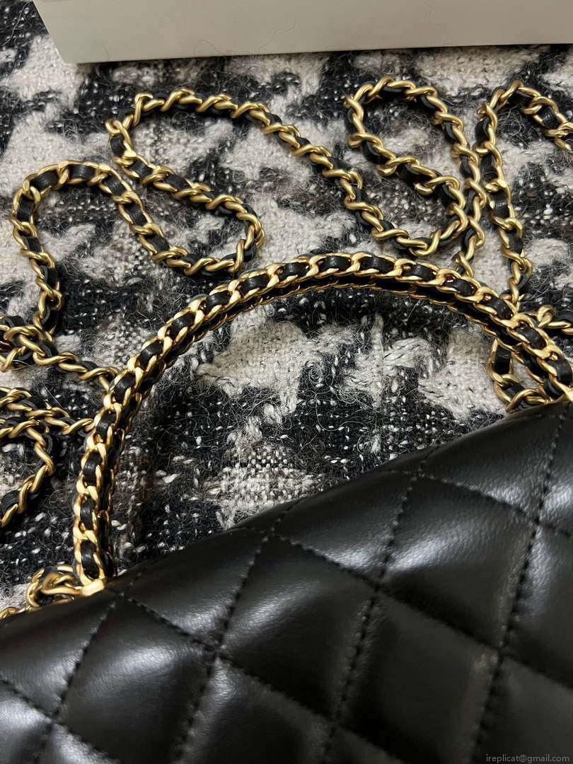 Chanel A68113 Woc Wallet on Chain With Handle Black Shiny Crumpled Calfskin