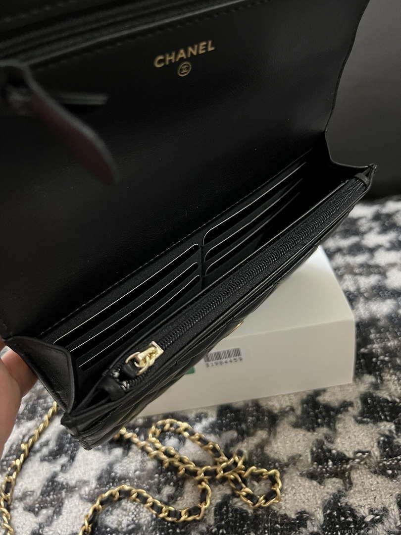 Chanel A68113 Woc Wallet on Chain With Handle Black Shiny Crumpled Calfskin