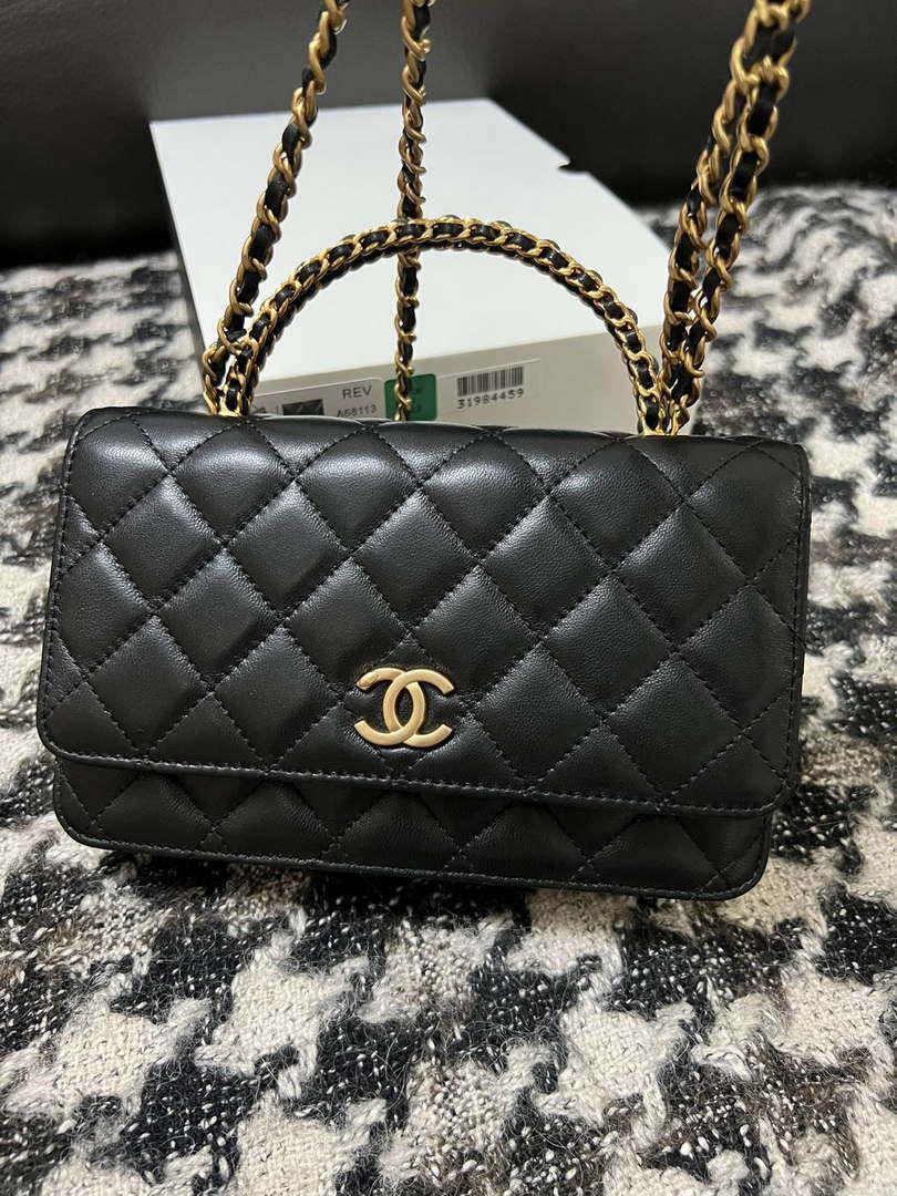 Chanel A68113 Woc Wallet on Chain With Handle Black Shiny Crumpled Calfskin