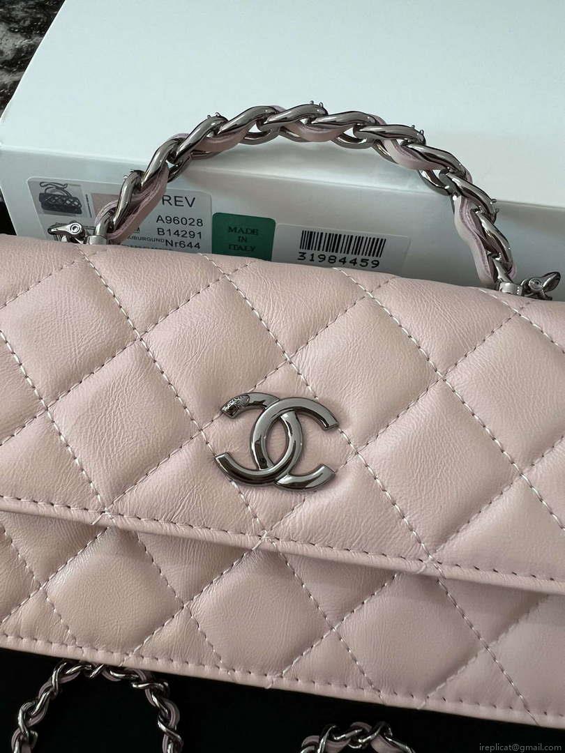 Chanel AP3566 Clutch with Chain Pink Shiny Crumpled Calfskin Strass & Ruthenium Finish Metal