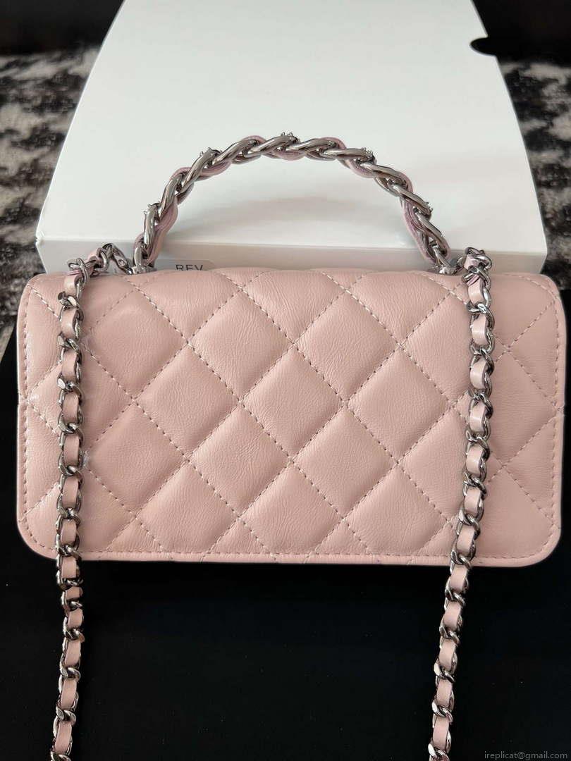 Chanel AP3566 Clutch with Chain Pink Shiny Crumpled Calfskin Strass & Ruthenium Finish Metal
