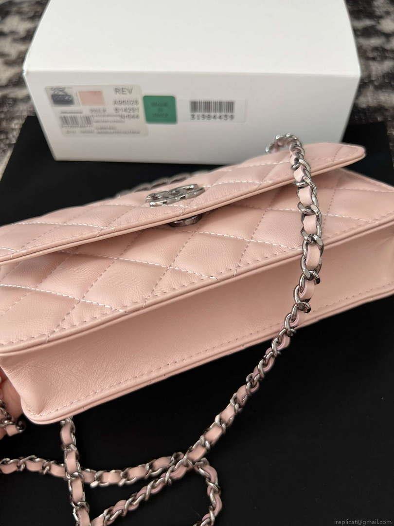 Chanel AP3566 Clutch with Chain Pink Shiny Crumpled Calfskin Strass & Ruthenium Finish Metal