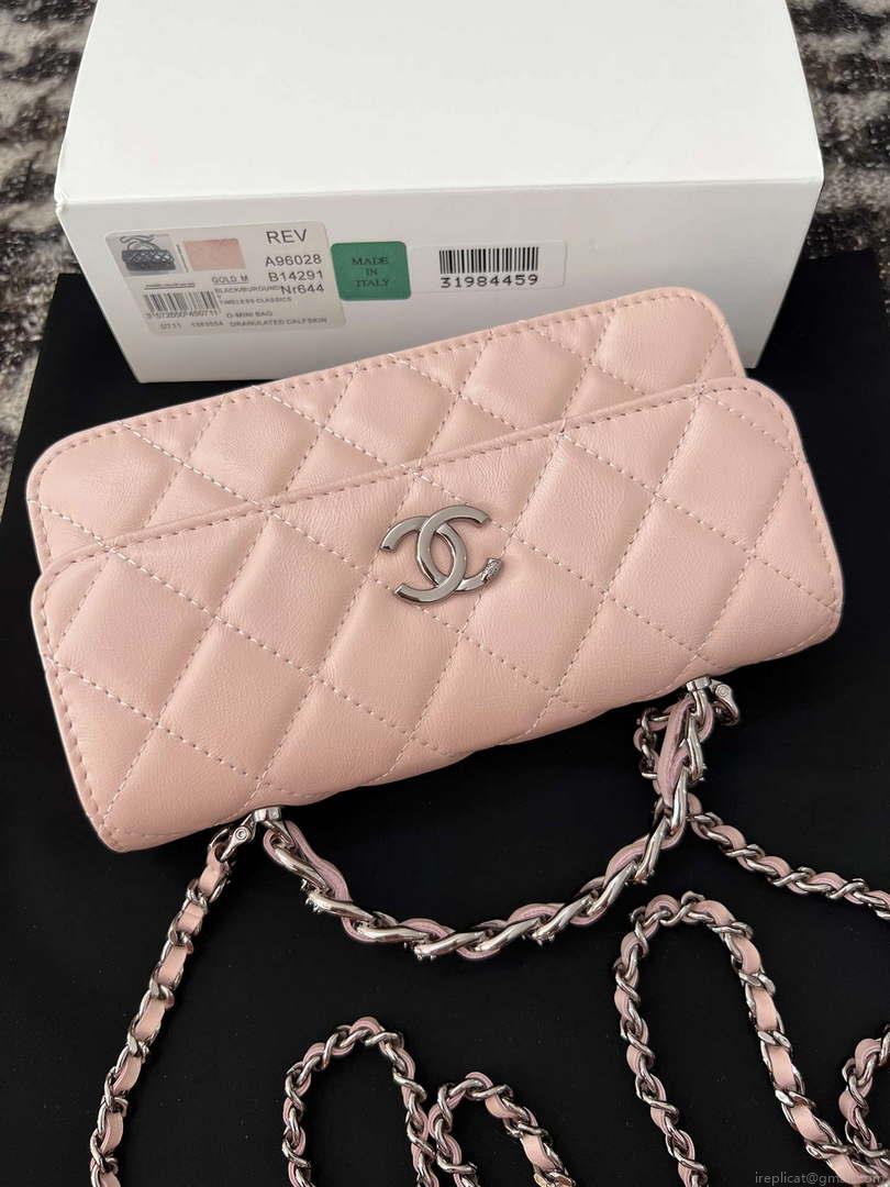 Chanel AP3566 Clutch with Chain Pink Shiny Crumpled Calfskin Strass & Ruthenium Finish Metal
