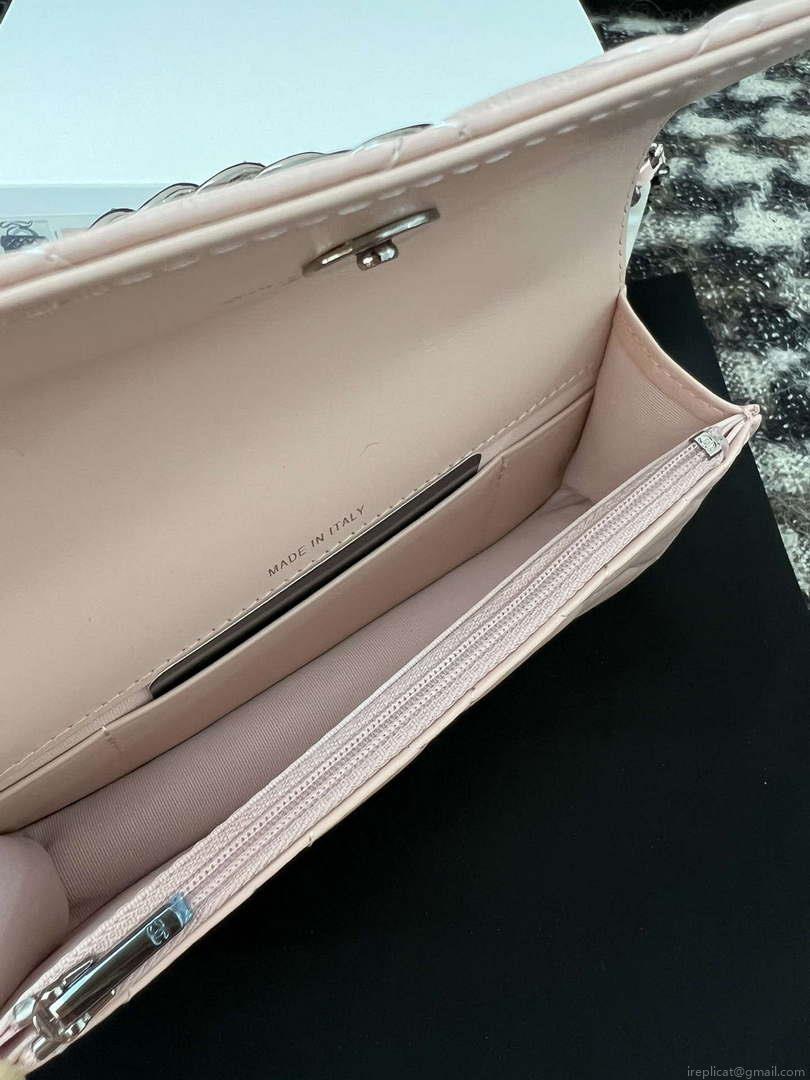 Chanel AP3566 Clutch with Chain Pink Shiny Crumpled Calfskin Strass & Ruthenium Finish Metal