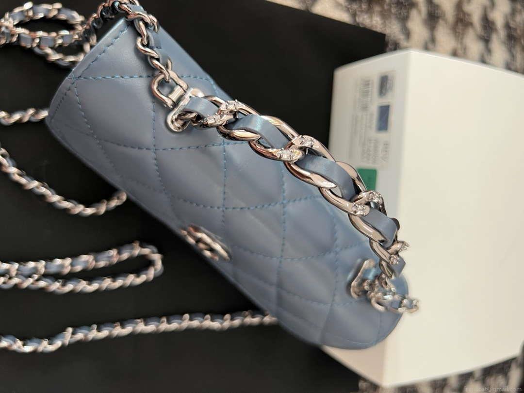 Chanel AP3566 Clutch with Chain Blue Shiny Crumpled Calfskin Strass & Ruthenium Finish Metal