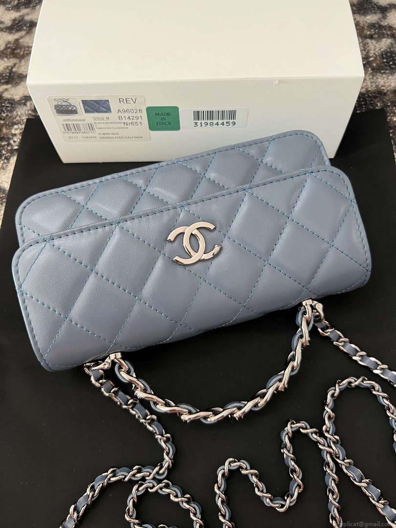Chanel AP3566 Clutch with Chain Blue Shiny Crumpled Calfskin Strass & Ruthenium Finish Metal