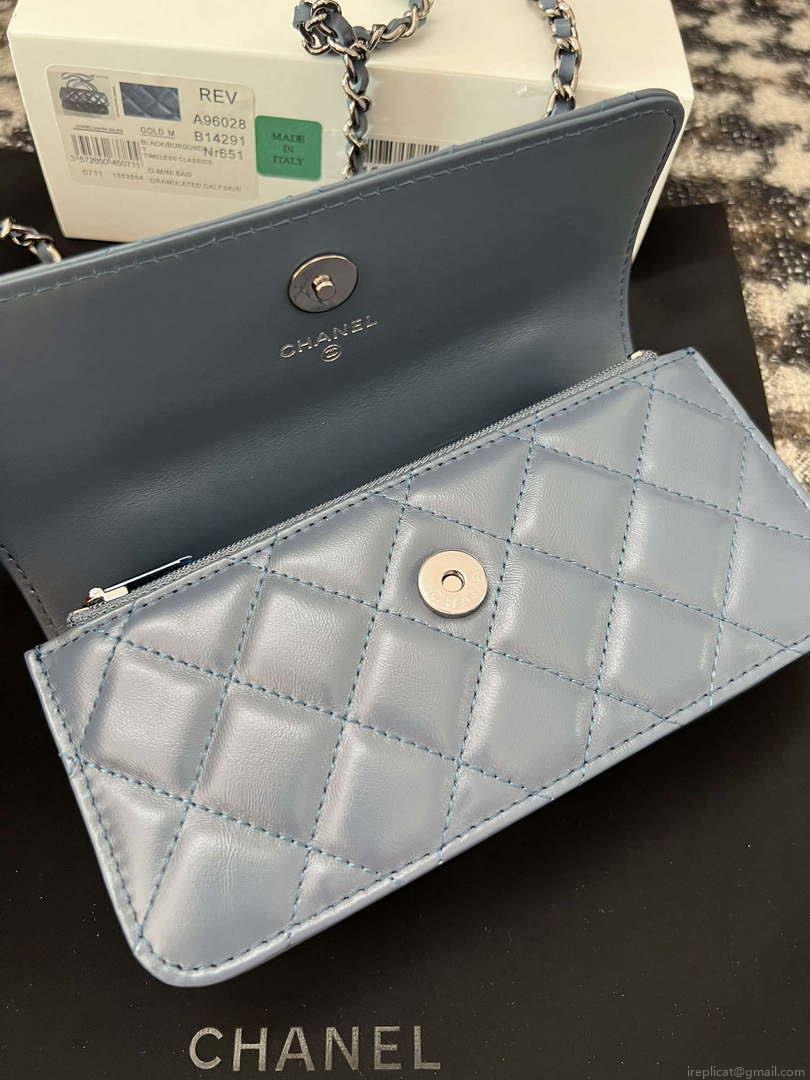 Chanel AP3566 Clutch with Chain Blue Shiny Crumpled Calfskin Strass & Ruthenium Finish Metal