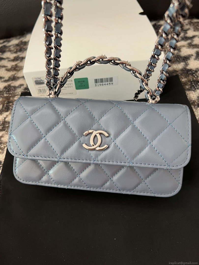 Chanel AP3566 Clutch with Chain Blue Shiny Crumpled Calfskin Strass & Ruthenium Finish Metal