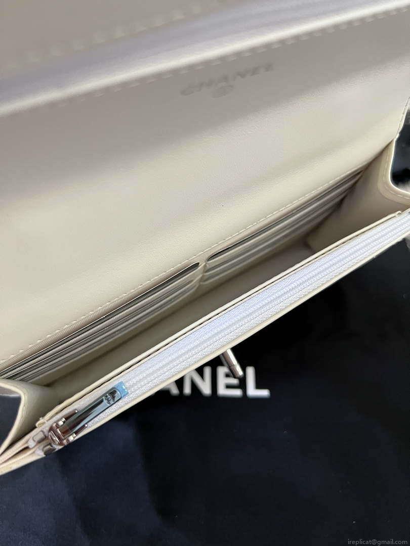 Chanel AP3645 Woc Wallet on Chain White Shiny Crumpled Calfskin Strass & Ruthenium Finish Metal