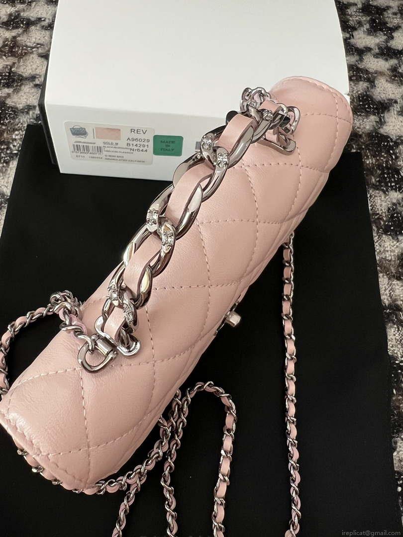 Chanel AP3645 Woc Wallet on Chain Pink Shiny Crumpled Calfskin Strass & Ruthenium Finish Metal