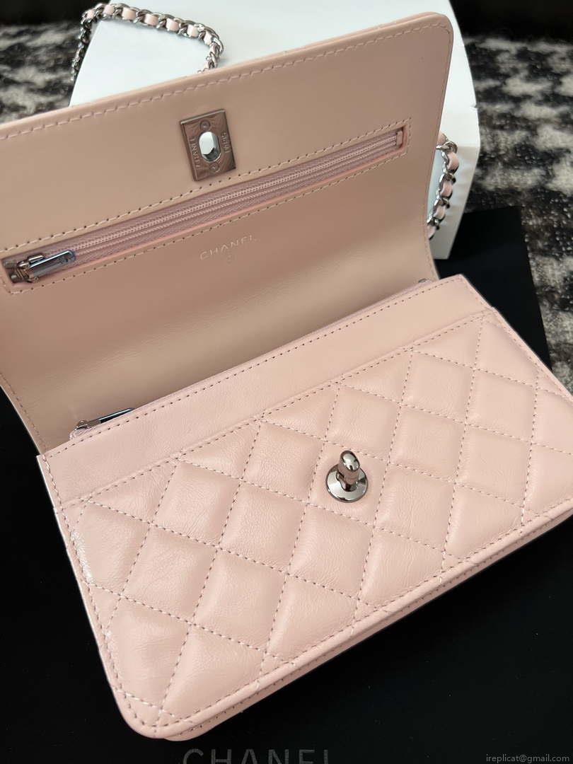 Chanel AP3645 Woc Wallet on Chain Pink Shiny Crumpled Calfskin Strass & Ruthenium Finish Metal