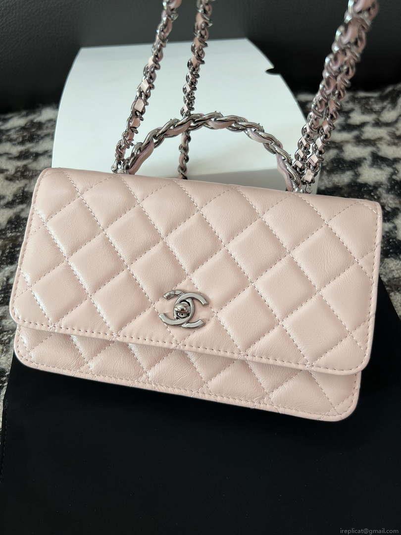 Chanel AP3645 Woc Wallet on Chain Pink Shiny Crumpled Calfskin Strass & Ruthenium Finish Metal