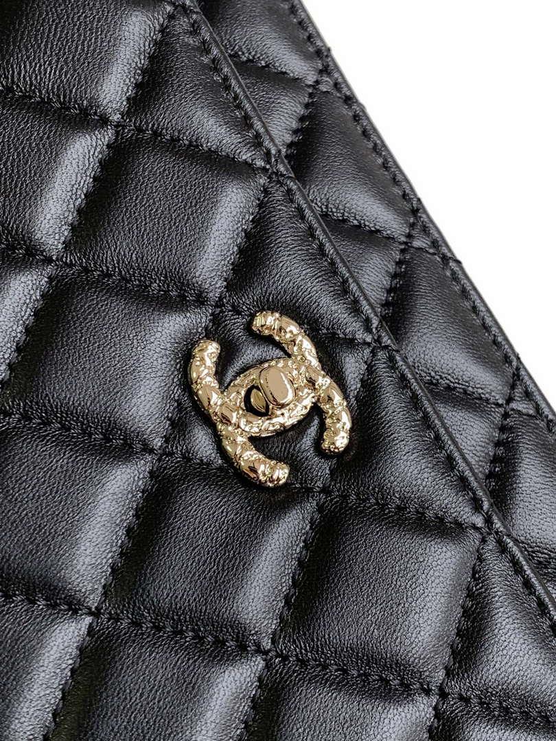 Chanel A96033 Woc Wallet on Chain With Small flower handle Black Shiny Crumpled Lambskin