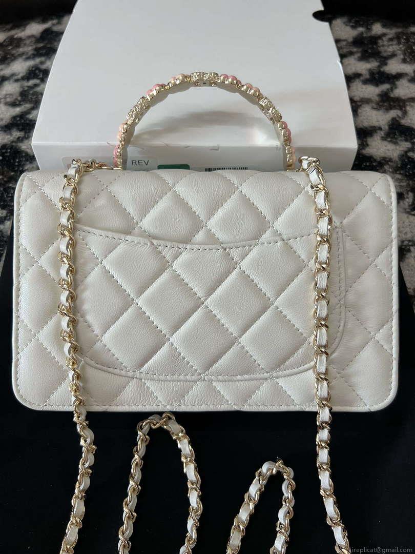 Chanel A96033 Woc Wallet on Chain With Small flower Handle White Lambskin