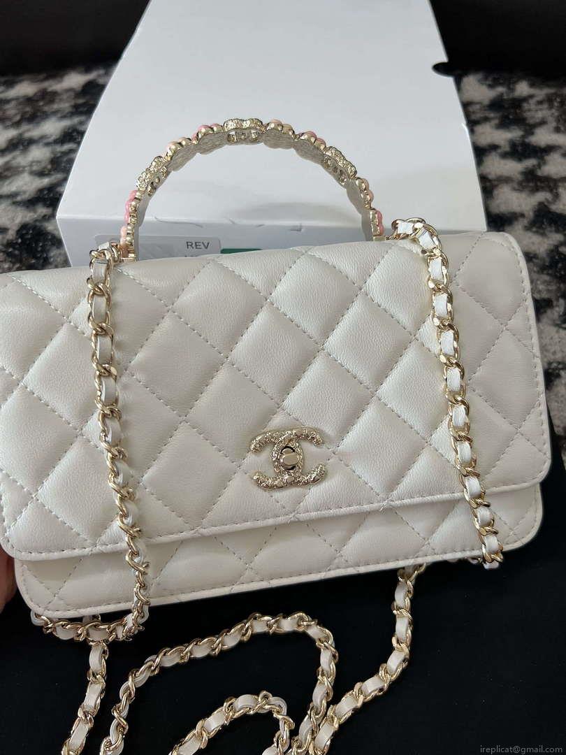 Chanel A96033 Woc Wallet on Chain With Small flower Handle White Lambskin