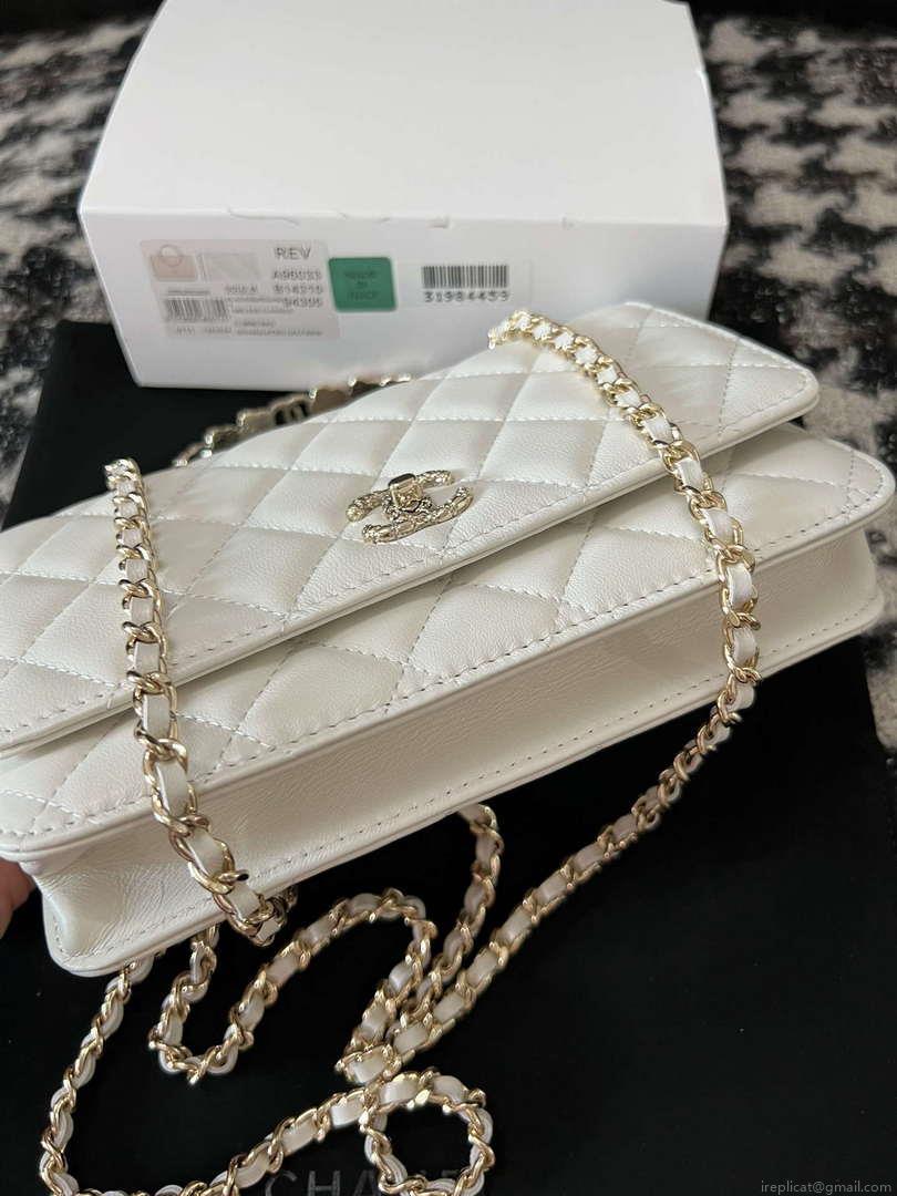 Chanel A96033 Woc Wallet on Chain With Small flower Handle White Lambskin