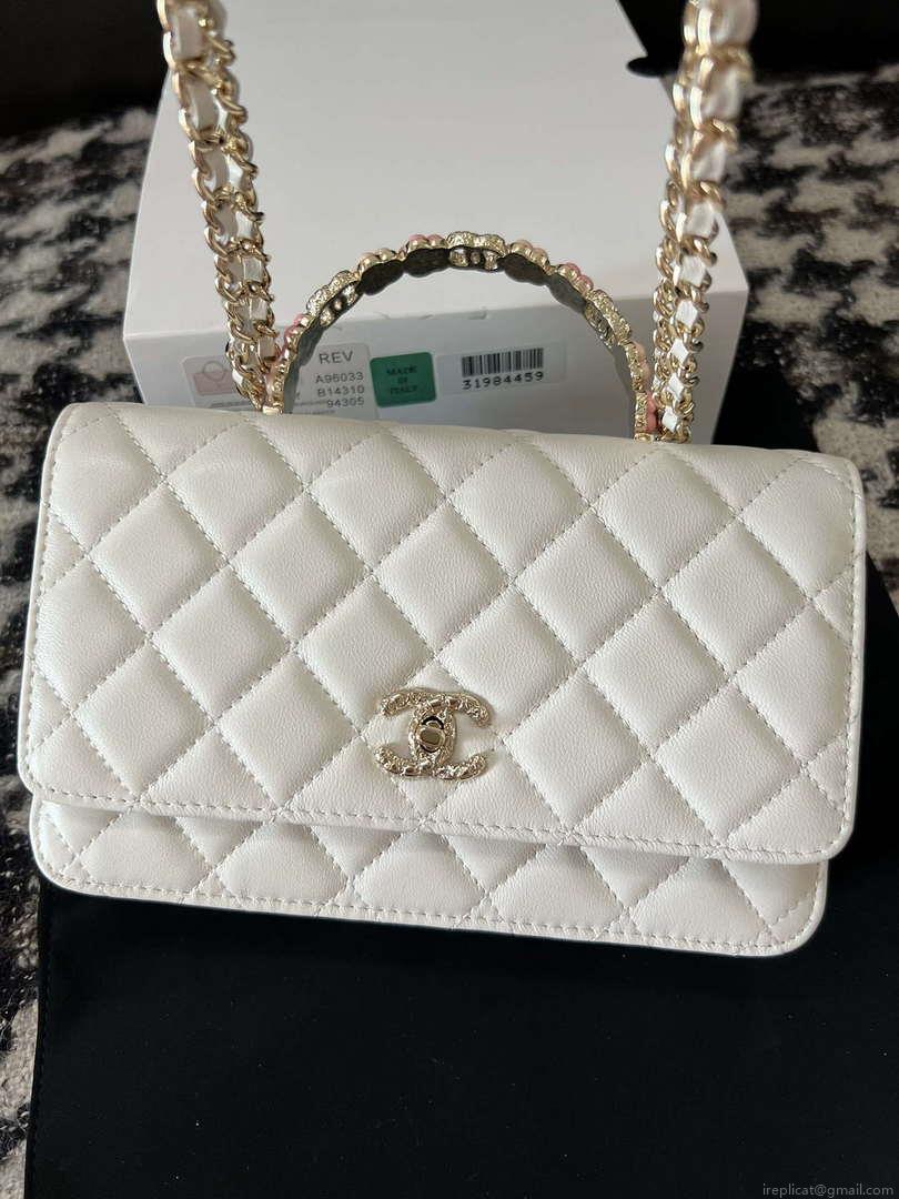 Chanel A96033 Woc Wallet on Chain With Small flower Handle White Lambskin